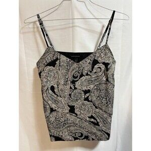 Banana Republic Paisley Print Top Adjustable Straps Black White Lined SP